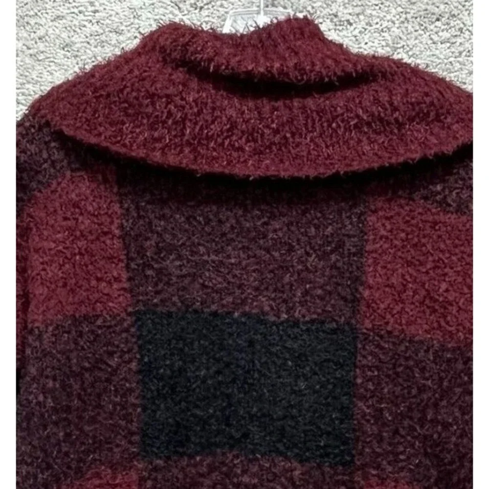 Lee Sweater Women's Medium Black Red Plaid Cowl Neck Pullover Block Jumbo Square